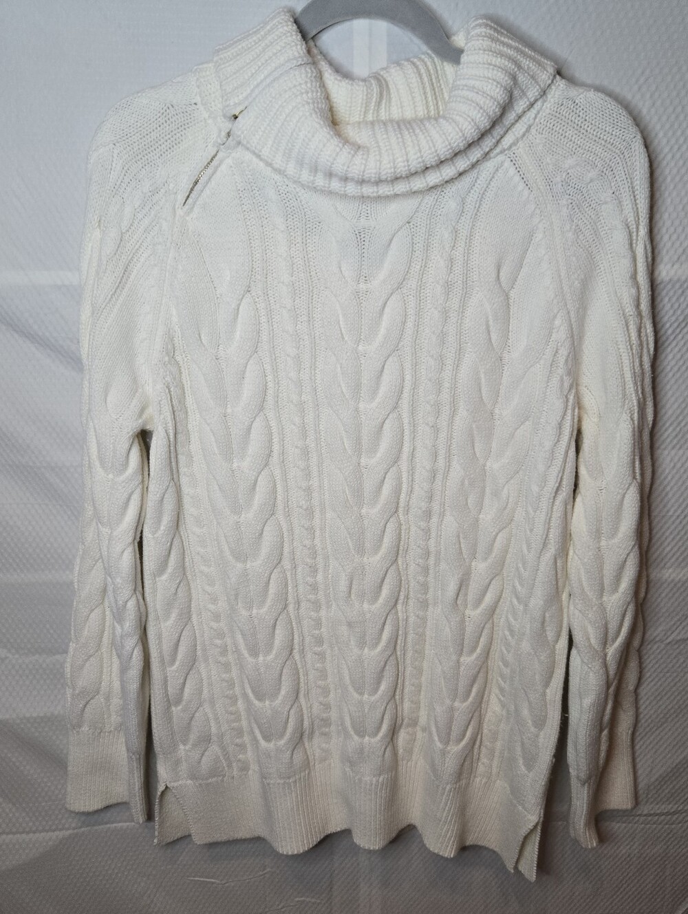 Oversize Funnel Neck Chunky Knit Quiet Luxury Ivory Sweater With Zipper